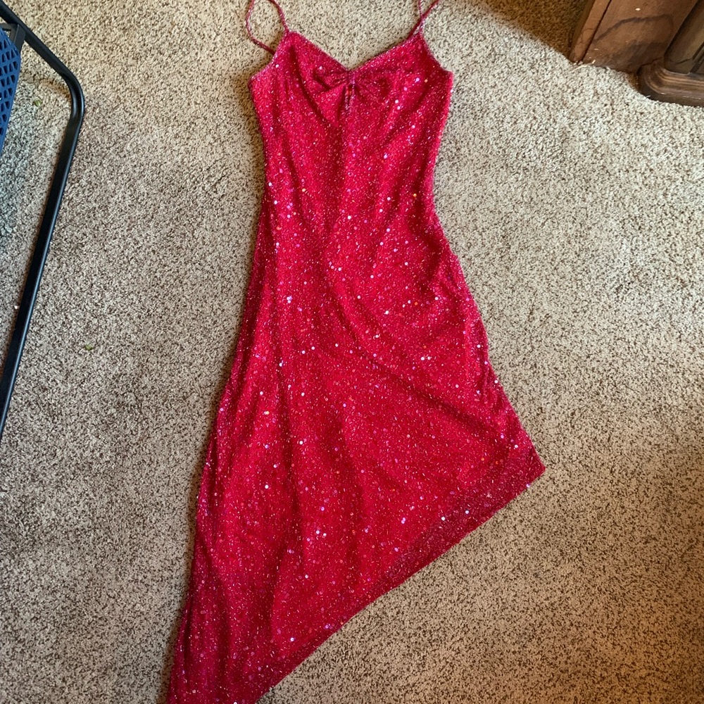Vintage 90s Scalia red sequined beaded dress